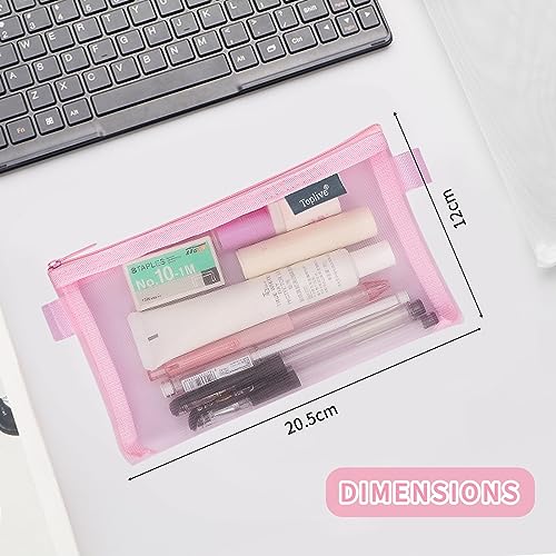 Toplive 3 Pieces Pencil Case Set, Clear Exam Pencil Pouch, Nylon Mesh Zipper Pen Case Bag, Makeup Bag for Women, Portable Office School Stationery Storage Pouch for Students Adults, Green Pink Blue
