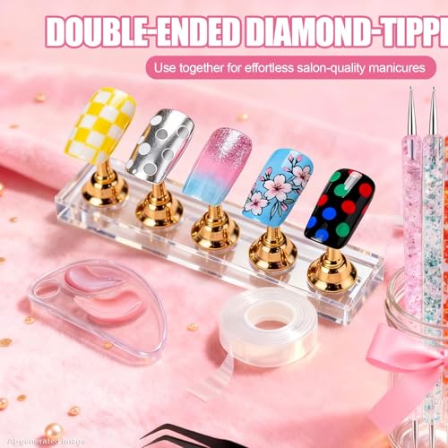 Artdone Nail Art Brushes With Nail Stands Nail Art Tool Set, Dotting Tools, Dust Brush,Striping Brushes for Long Lines, Drawing Pen For Gel Polish Design supply - color: Nail Brushes And Stand Kit A