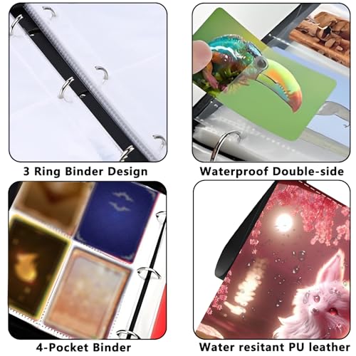 4 Pocket Trading Card Binder, Holds 400 Cards, 3-Ring Binder - color: Cat under the cherry tree
