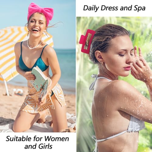 VELSCRUN Spa Headbands for Wash Face, Makeup Headband, Facial Skincare Headbands, 5 Pcs Hot Pink Puffy Sponge Spa Headband Bow Tie Hair Band Hair Clips Wristband Set Women Girls Accessories - color: Rose Red