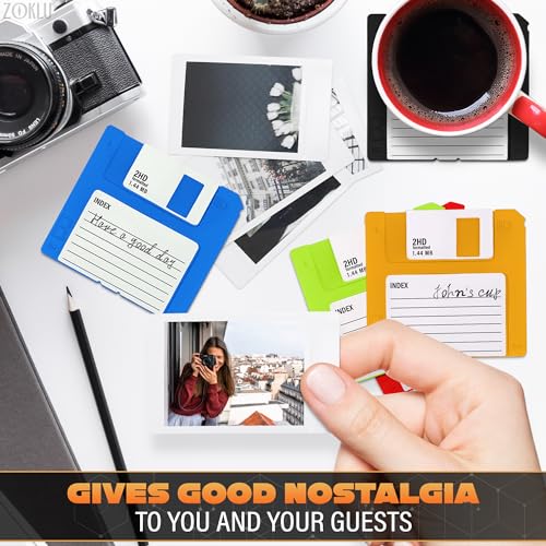 Floppy Disk Coasters Set of 6, 3.54 in, Colorful Retro 90s Design - color: 6pcs Multicolor Coasters