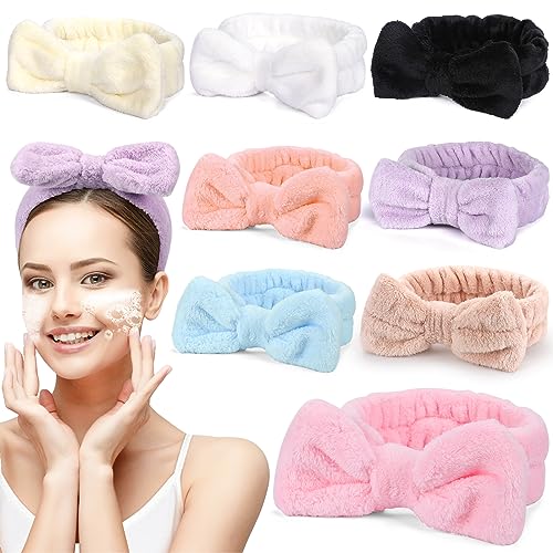 8 Pcs Spa Headband for Women Facial Skincare Makeup Headbands Coral Fleece - color: Black, khaki, beige, white, light blue, light purple, ivory pink, light pink