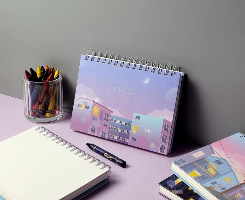 Aesthetic Spiral Sketchbook, Hardcover Unlined Drawing Notebook, Night