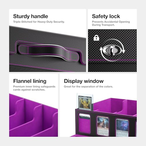 Trading Card Storage Box 3900+ with Handle, Black Purple - color: Black Purple, size: 3900+ with Handle & Metal Latch