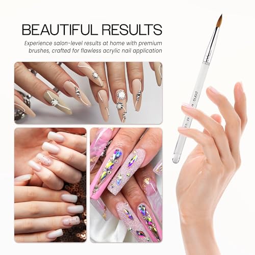 PANA Pure Kolinsky Hair Nail Brush - Round Clear Acrylic Handle (Size 6) - for Acrylic Nail Application, Nail Extension, Manicure Pedicure Salon Beginner and Professional - color: Clear, size: Size 6