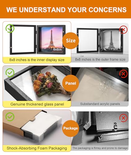 8x8 Black Deep Shadow Box Picture Frame with HD Clear Glass - color: Black, size: 8x8