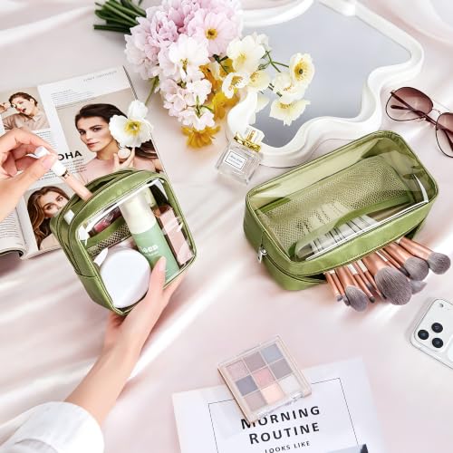 WLLWOO 2pcs Clear Makeup Bag Mini Cosmetic Pouch Travel Toiletry Organizer - color: 2pcs-Grass Green