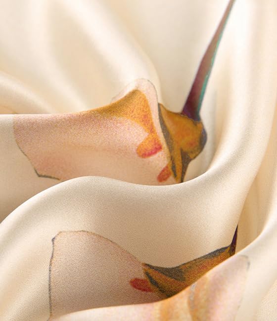 ANDANTINO 100% Silk Long Scarf-Women Large Oblong Shawls with Gift Packed - color: Off-white Calla