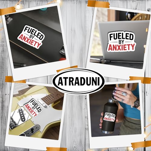 (3Pcs) Fueled by Anxiety Stickers Funny Sarcastic Quote Anxiety Humor Gifts Waterproof Vinyl Decals for Kindle Water Bottle Bumper Car Hard Hat Phone Laptop Size 2.3" x 3" - color: Fueled By Anxiety