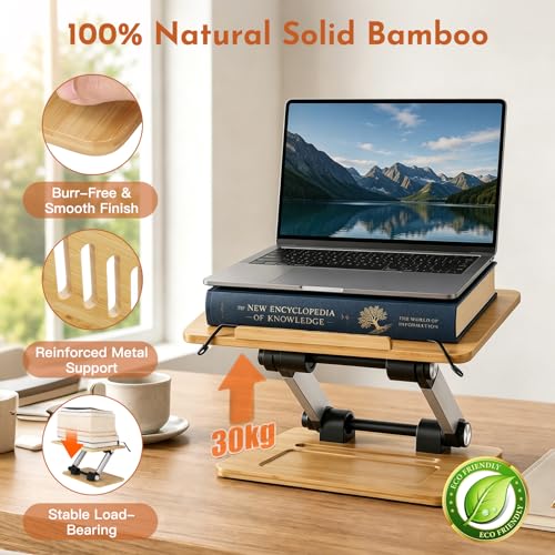 Bamboo Adjustable Book Stand, Foldable Cookbook Holder (Natural Bamboo)