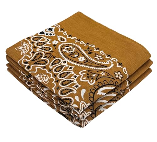 Every-ville Cotton Bandana Handkerchief for Men & Women, 3 Pack - color: Brown