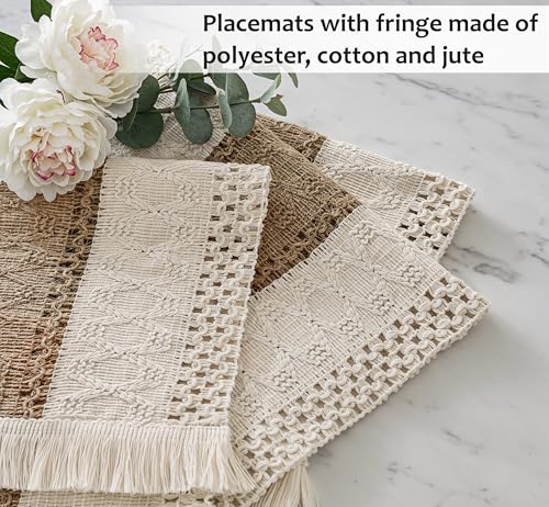 Ruvanti Placemats Set of 6, 17.5"x12" Polycotton Place Mats - Tobacco Band - color: Tobacco Band