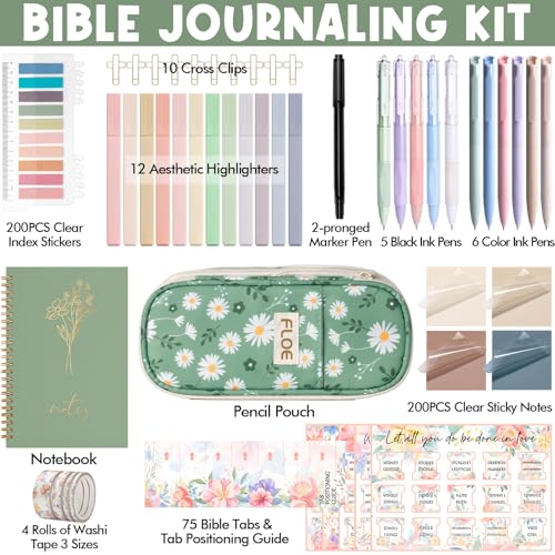 Bible Study Supplies Journaling Annotation Kit, Christian Gifts for Women - color: Green Daisy