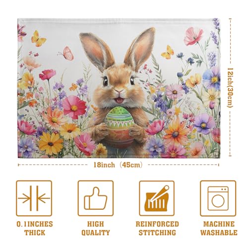 Easter Rabbit Placemats Set of 4 Spring Bunny Colorful Egg Wildflower Place Mat 12x18 Inch Seasonal Farmhouse Linen Fabric Table Mats for Kitchen Dining Outdoor Indoor Easter Party - color: Easter Bunny Flower
