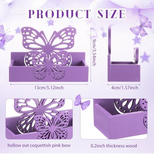 Weysat 2 Pcs Purple Butterfly Business Card Holders for Desk - color: Purple, style: Butterfly
