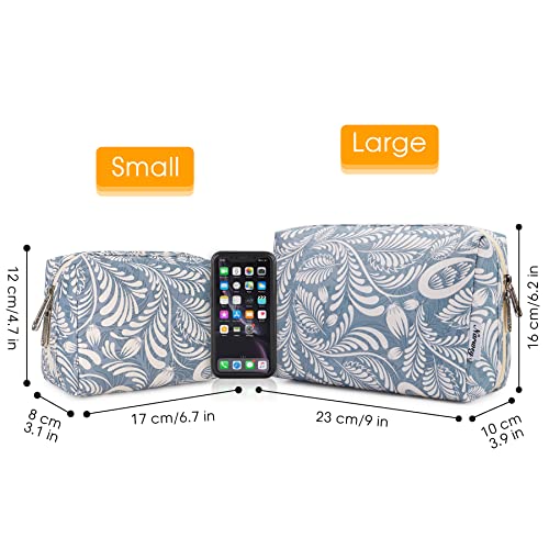 Narwey Small Makeup Bag for Purse, Travel Mini Cosmetic Bag for Women Girls - color: Blue Leaf, style: Small
