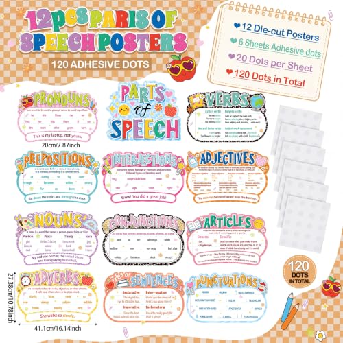 Pasimy 12 Pieces Parts of Speech Posters English Grammar Chart Language Bulletin Board Decor for Elementary Middle High School Teacher Educational Classroom Decoration Supplies (Composition) - style: Composition