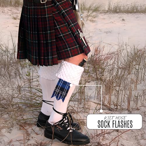 EZE Kilt Flashes for Men with Heavy Buckle Adjusters, Plain & Tartan Kilt Sock Flashes Acrylic Wool - color: Ramsay Blue