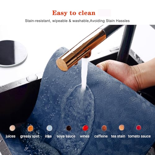 Blue Vinyl Placemats Set of 6 Waterproof Wipeable Table Mats - color: Blue