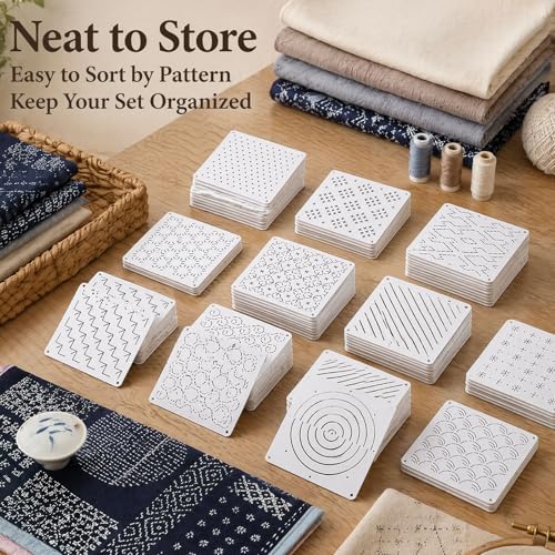 32 PCS Sashiko Stencil Kit, 5.1x5.1 Inch Reusable Pattern Drawing Templates,Durable Plastic Craft Stencil for DIY Sewing, Embroidery, Scrapbooking and Handmade Art Decoration