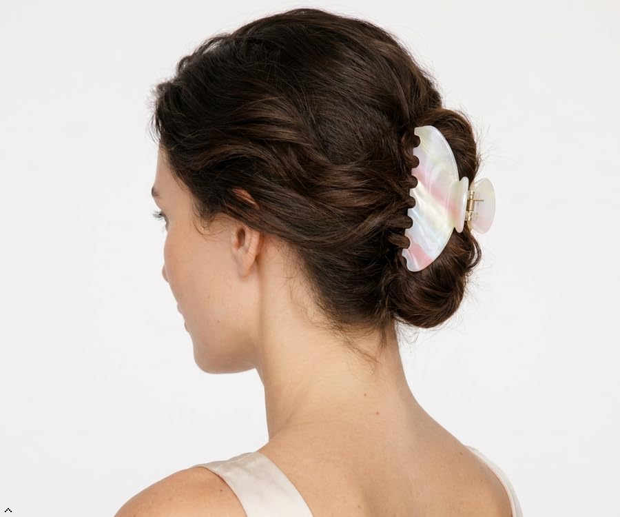 Luxury whitepink Hair Claw Clip Premium Acetate Strong Hold 4 Inch - color: Light white