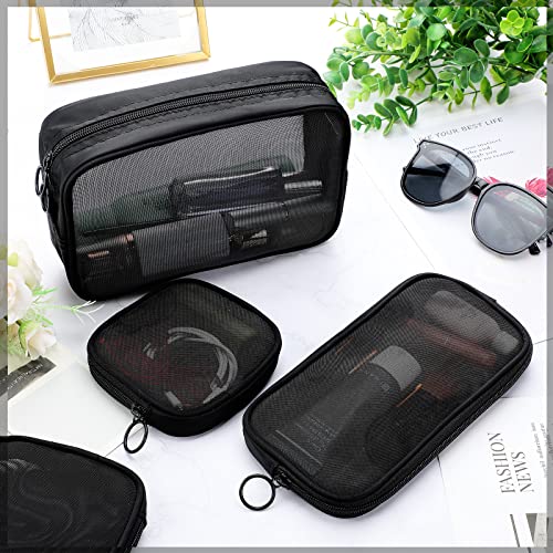 Weewooday 4Pcs Mesh Makeup Bag, Black, Small, Large, Medium, Classic - color: Black, size: Small, Large, Medium, style: Classic