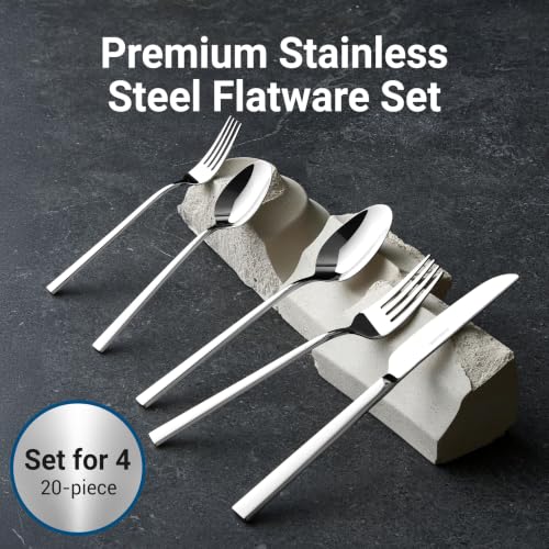 20-Piece Durable 18/10 Silverware Set, Stainless Steel Flatware (Essen) - size: Set of 20 for 4