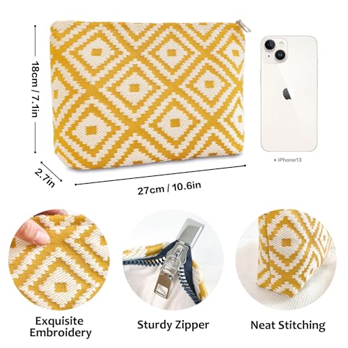 STARDW Parallel Checkered Makeup Bag Travel Cosmetic Pouch for Women - color: Embroidery Yellow