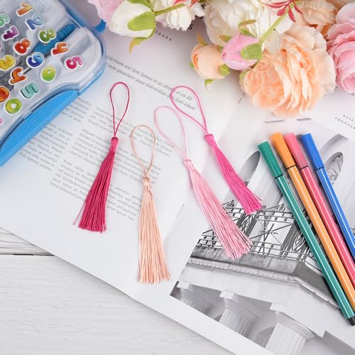 100 Pcs Bookmark Tassels Bulk Pink Series Soft Craft Silky Handmade Mini Tassels for Jewelry Making with Loops for DIY Craft Accessory Dress Decoration - color: Pink Series