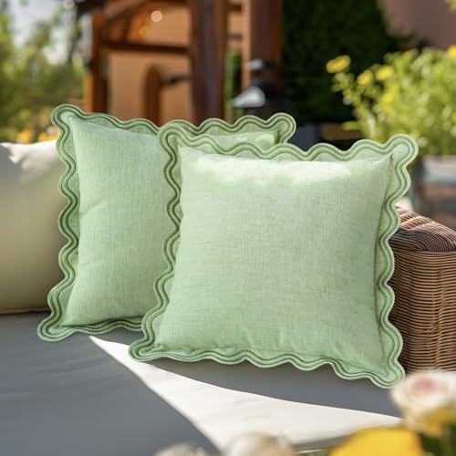 TINYSUN Green Decorative Scalloped Throw Pillow Covers Set of 2, Embroidered Scallop Wavy Design, Premium Chenille Cushion Spring Pillow Cover for Sofa Couch Living Room(Mint Green,18x18 Inch) - color: Mint Green