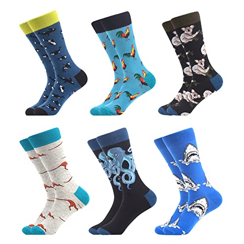 WeciBor Men's Combed Cotton Novelty Crew Socks Size 7-15 - color: Blue/Black/Grey/Multicolor Animal-6m, size: 7-12