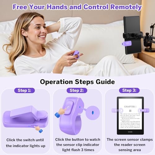 Page Turner Ring for Kindle,Remote Control for iPhone iPad Tablets eReaders - color: Purple