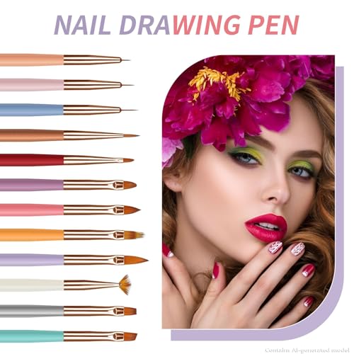 Artdone Nail Dotting Tools Double-ended Nail Art Brushes Kit Nail Art Gel Polish Liner Brushes Design Pen For Nail Drawing And Nail Paint Brushes Small Detail Brushes - color: Colorfully kit