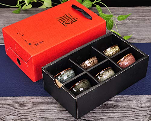 VanEnjoy 6 Sets Colorful Tea Cups - Kiln Transformation Chinese Handmake Jianzhan