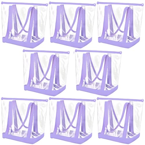 Reginary 8 Pcs Clear Tote Bags Shoulder Handbag Security Approved See Through Bag with Zipper Closure for Sport Event Travel - color: Light Purple
