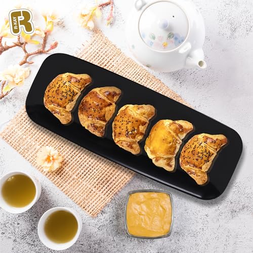 R-kay 4 Pack Plastic Serving Trays for Party - Black Serving Tray 17 by 6.5 in - Heavy Duty Dessert Trays for Food - Rectangular Party Serving Trays - Premium Party Trays - Black Platters - color: Black, size: 17 Inch