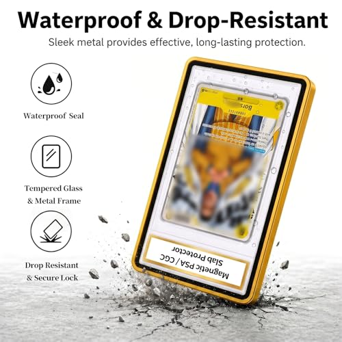 Magnetic PSA/CGC Slab Protector with Foldable Kickstand - UV Protection Tempered Glass & Aluminum Metal Bumper for 35PT PSA CGC CSG AGS, 9-Point Secure Lock Display Guard & Clear View (Yellow) - color: Yellow, size: PSA Card Case