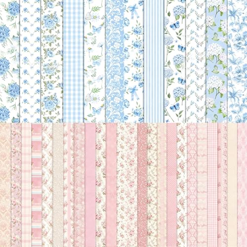 24 Sheets Blue Floral Scrapbook Paper & 24 Pink Scrapbook Paper 6'' X 6''