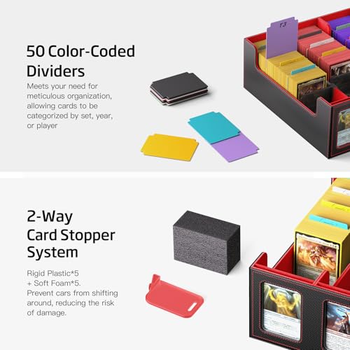 Trading Card Storage Box 5-Row 3900+ Capacity, Black Red - color: Black Red, size: 3900+ with Magnetic Lid