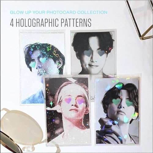 4-in-1 Kpop Photocard Sleeves Protector Starter Kit | Includes 68 Card Sleeves in 3 Sizes Standard, Oversize, Square Holographic Sleeves. Kpop Photocard Collectors Durable Protective Card Sleeves