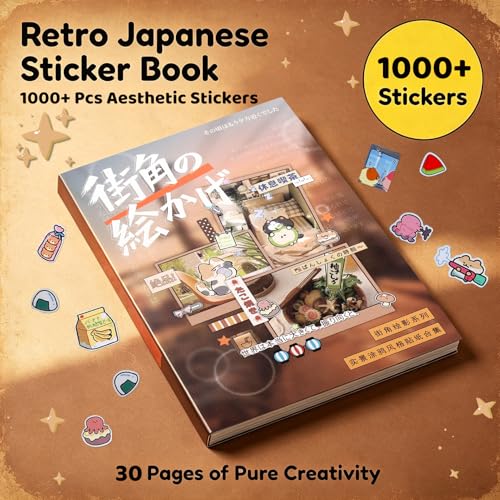 Tmtains 1000+Pcs Japanese Sticker Book for Scrapbook 30 Sheets Heisei Retro Style Korean Stickers for Journaling Aesthetic Japanese Sticker Book for Adults DIY Crafts Junk Journal (Street Corner Art) - color: Orange