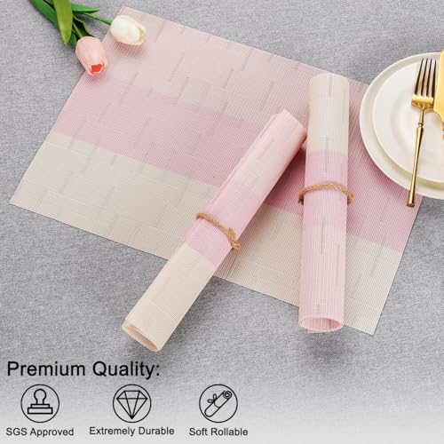 Placemats Set of 4, Vinyl Woven Heat-Resistant Place Mats - color: Beige Pink, size: Set of 4
