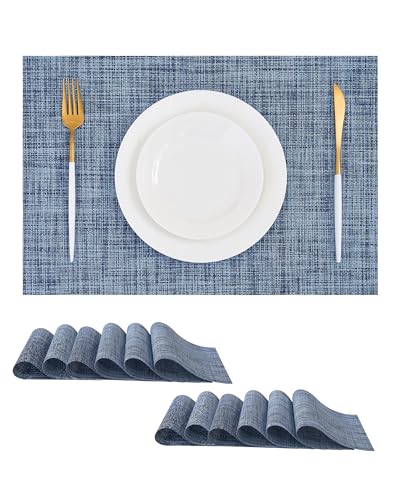 Leetaltree Deep Navy Woven Placemats Set of 12 - Heat Resistant Non-Slip Place mats for Dining Table, Washable Durable PVC Vinyl Woven Table Mats(Deep Navy, 12) - color: C1- Deep Navy, size: Set of 12