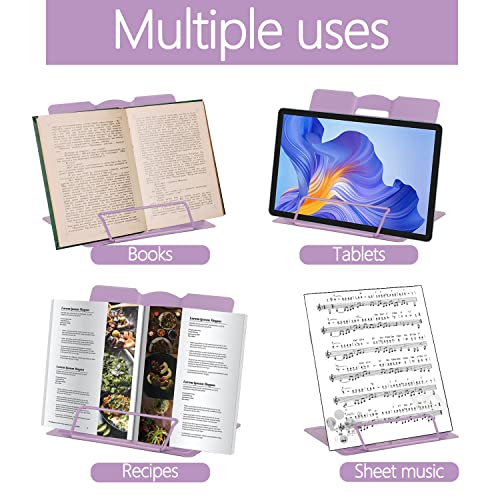 Metal Book Stand Adjustable Book Holder for Reading - color: Full Purple