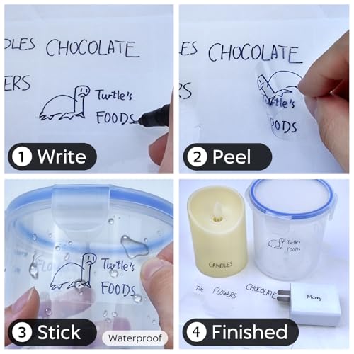 JIEHENG 170Pcs Clear Removable Labels for Jars with 2 Liquid Chalk Marker - color: Transparent