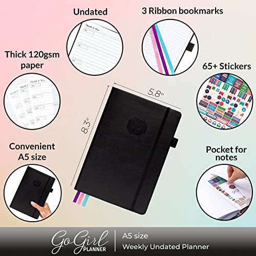 GoGirl Planner for Women, Undated Weekly Agenda Journal, Black - color: Black, size: A5 (5.8'' x 8.3'')