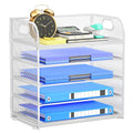 5-Tier Stackable Paper Organizer with Handle, White - color: White, size: 12.6" x 9.1" x 13.4"
