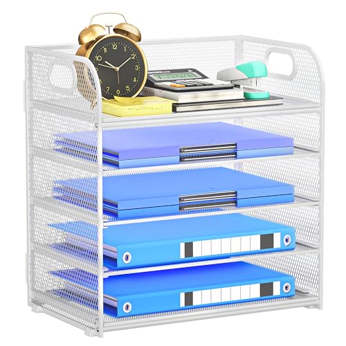 5-Tier Stackable Paper Organizer with Handle, White - color: White, size: 12.6" x 9.1" x 13.4"