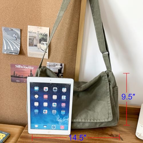 Messenger Bag for Women Men Satchel Bag Canvas Crossbody Shoulder Bag Casual Sling Bag - color: Green