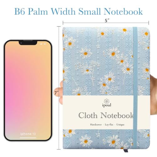Blue Notebook, Small Notebooks 5x7, B6, Cute Jouranl, Hardcover, Lay-flat, College Ruled, Thick, Journal for Women, Girls, Cloth Flower Cover - color: B6-Cute Daisy Blue